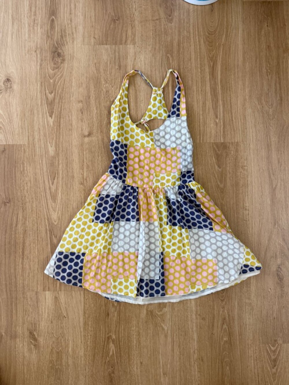 Love Spray Patchwork Polka Dot Racerback Mini Dress Size S